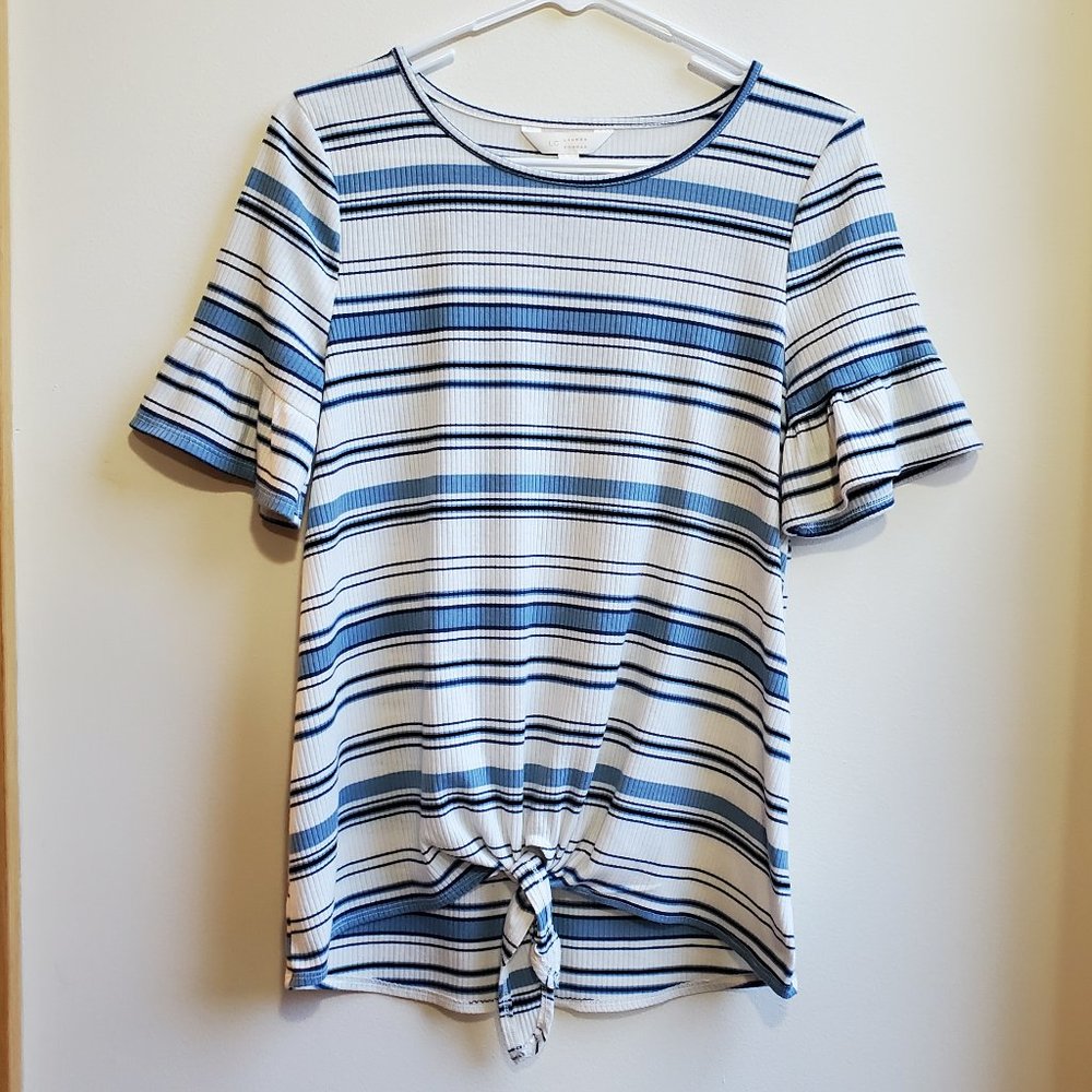 LC Lauren Conrad Blue & White Striped Tie-Front Shirt Size Small - Picture 5 of 15